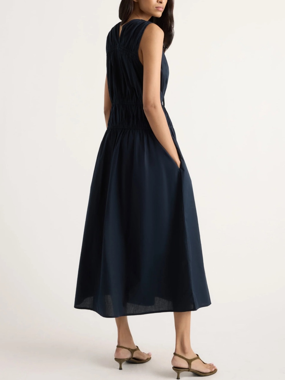Modern Citizen Iga Gathered Orfanoc Cotton Navy Maxi Dress Size XS NWT - Picture 5 of 9